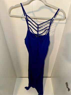 Y2K Shinestar Royal Blue Maxi Dress With Criss Cross Strappy Back 👗💙🕸️